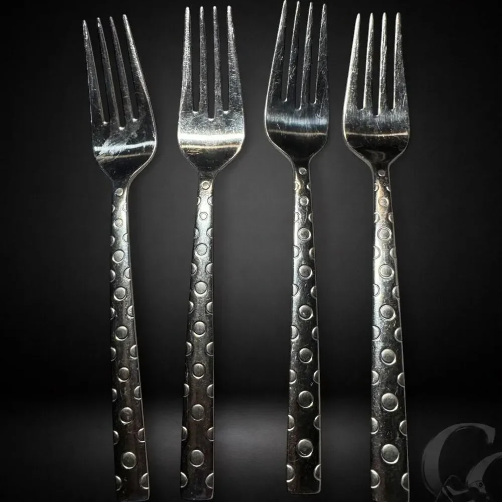 Oneida Cirque Salad Forks 7 1/8” Stainless Dots Bubbles Circles Set of 4